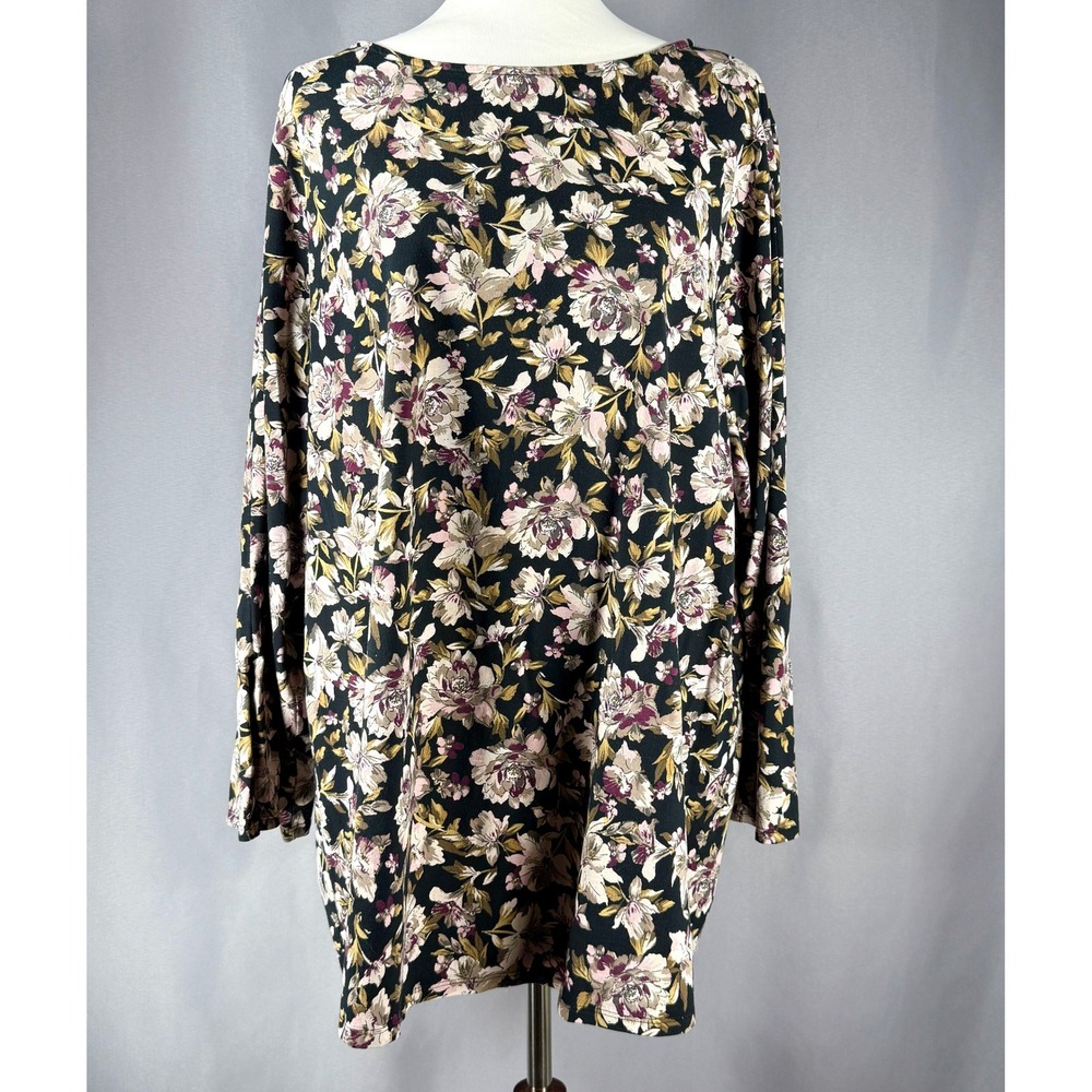 J.Jill Luxe Supima Split Sleeve Floral Tunic Top Women's Size 3X Lagenlook Artsy